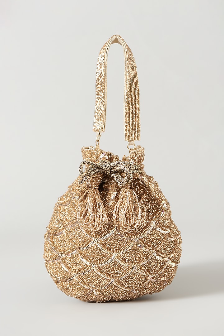 Rose Gold Vegan Leather Hand Embellished Potli by BEAU MONDE at Pernia's Pop Up Shop