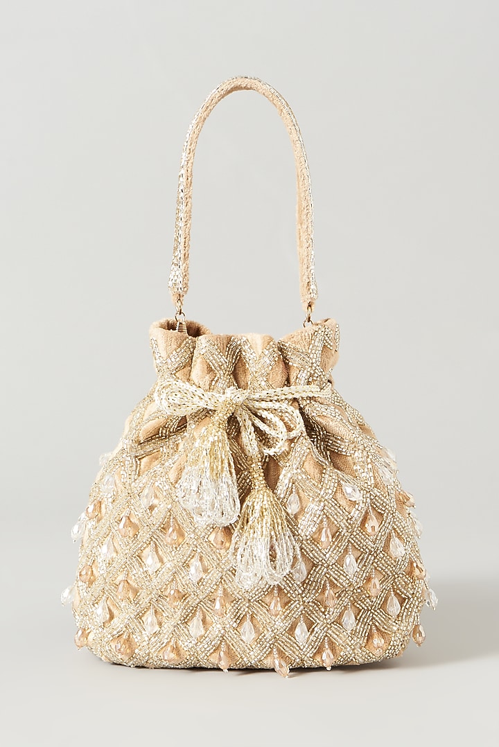 Champagne Gold Velvet Hand Embellished Potli by BEAU MONDE at Pernia's Pop Up Shop