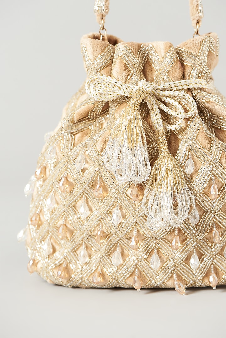 Champagne Gold Velvet Hand Embellished Potli by BEAU MONDE at Pernia's Pop Up Shop