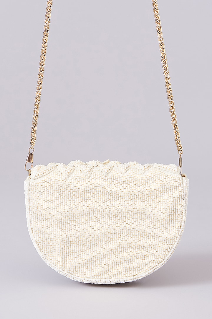 White Vegan Leather Hand Embellished Clutch by BEAU MONDE at Pernia's Pop Up Shop