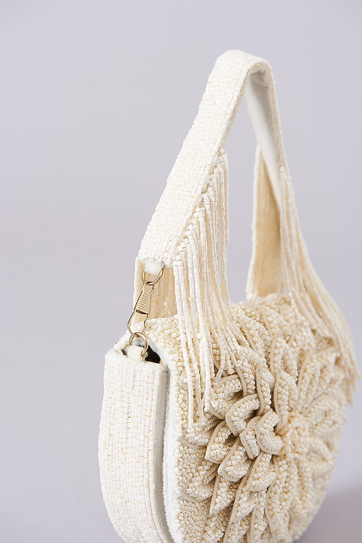 White Vegan Leather Hand Embellished Clutch by BEAU MONDE at Pernia's Pop Up Shop