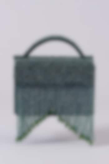 Emerald Green Vegan Leather Crystal Embellished Box Bag by BEAU MONDE