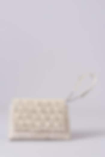 White Vegan Leather Embellished Clutch by BEAU MONDE at Pernia's Pop Up Shop