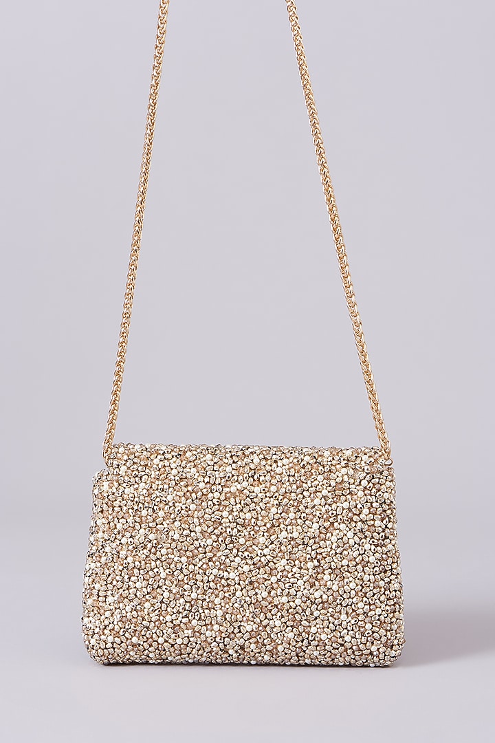 White Vegan Leather Embellished Clutch by BEAU MONDE at Pernia's Pop Up Shop