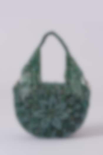 Green Vegan Leather Hand Embellished Clutch by BEAU MONDE at Pernia's Pop Up Shop