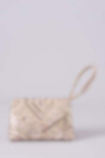 Silver Vegan Leather Embellished Clutch by BEAU MONDE at Pernia's Pop Up Shop