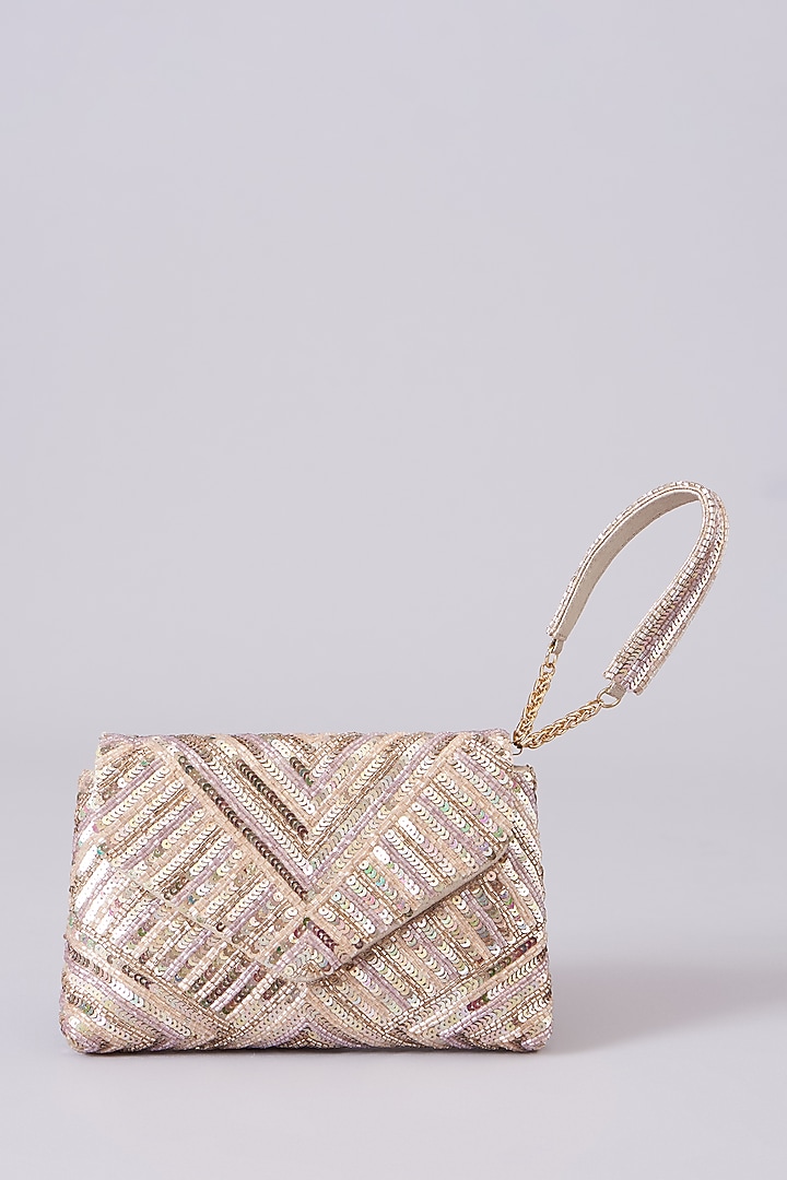 Silver Vegan Leather Embellished Clutch by BEAU MONDE at Pernia's Pop Up Shop