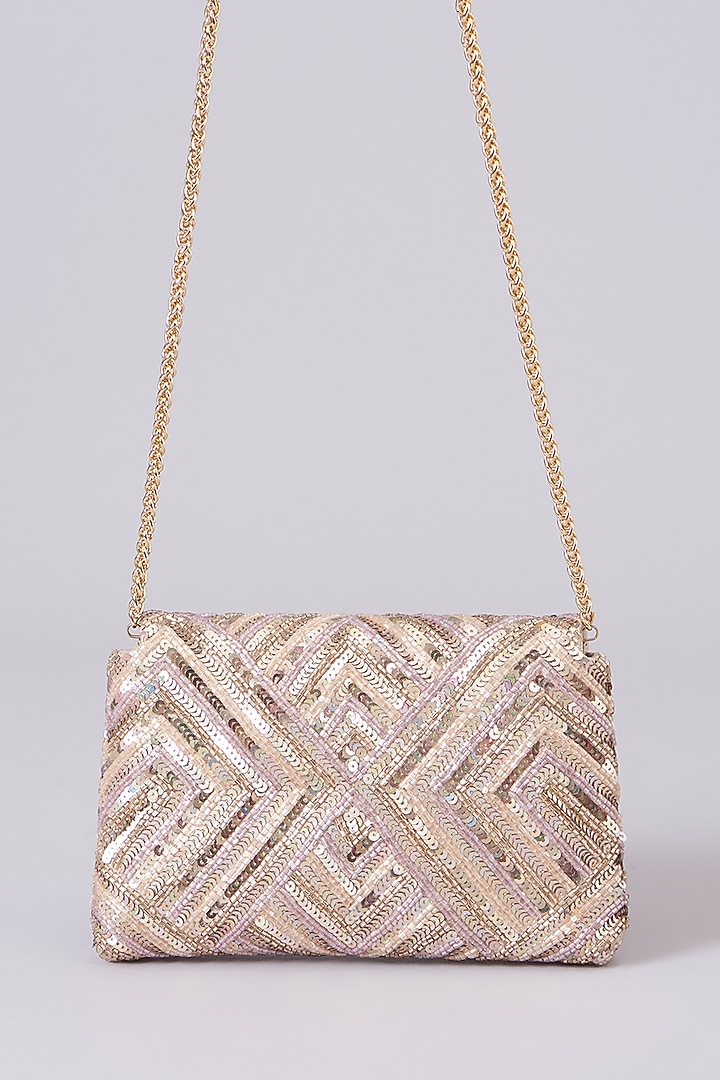 Silver Vegan Leather Embellished Clutch by BEAU MONDE at Pernia's Pop Up Shop