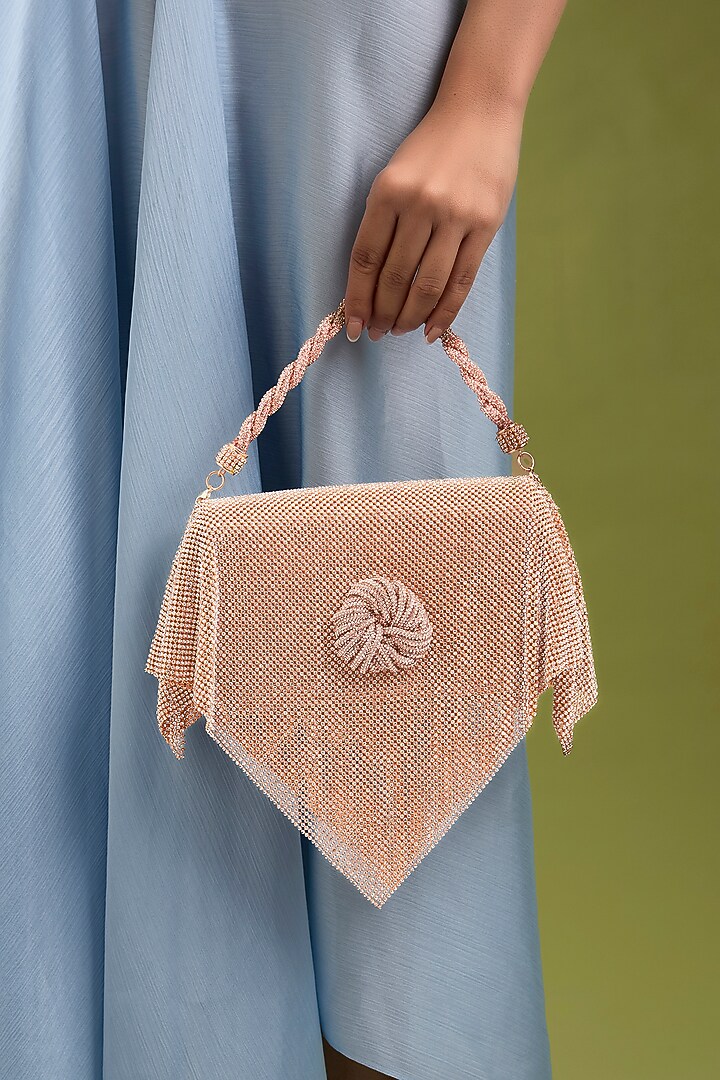 Rose Gold Faux Leather & Satin Bag by BEAU MONDE at Pernia's Pop Up Shop
