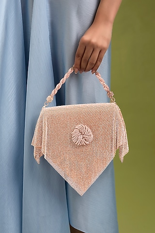 Rose Gold Faux Leather & Satin Bag by BEAU MONDE