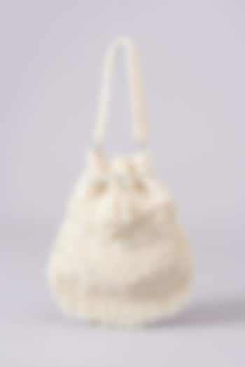 White Velvet Embellished Potli by BEAU MONDE