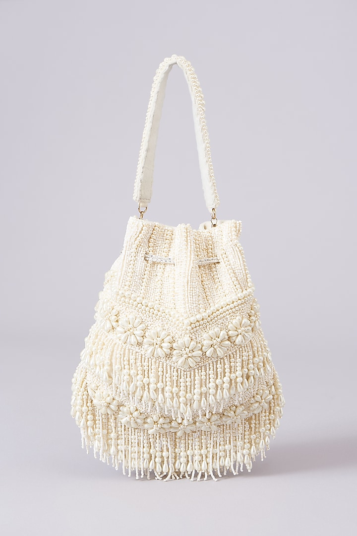 White Velvet Embellished Potli by BEAU MONDE at Pernia's Pop Up Shop