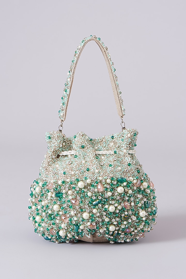 Green Velvet Embellished Potli by BEAU MONDE at Pernia's Pop Up Shop