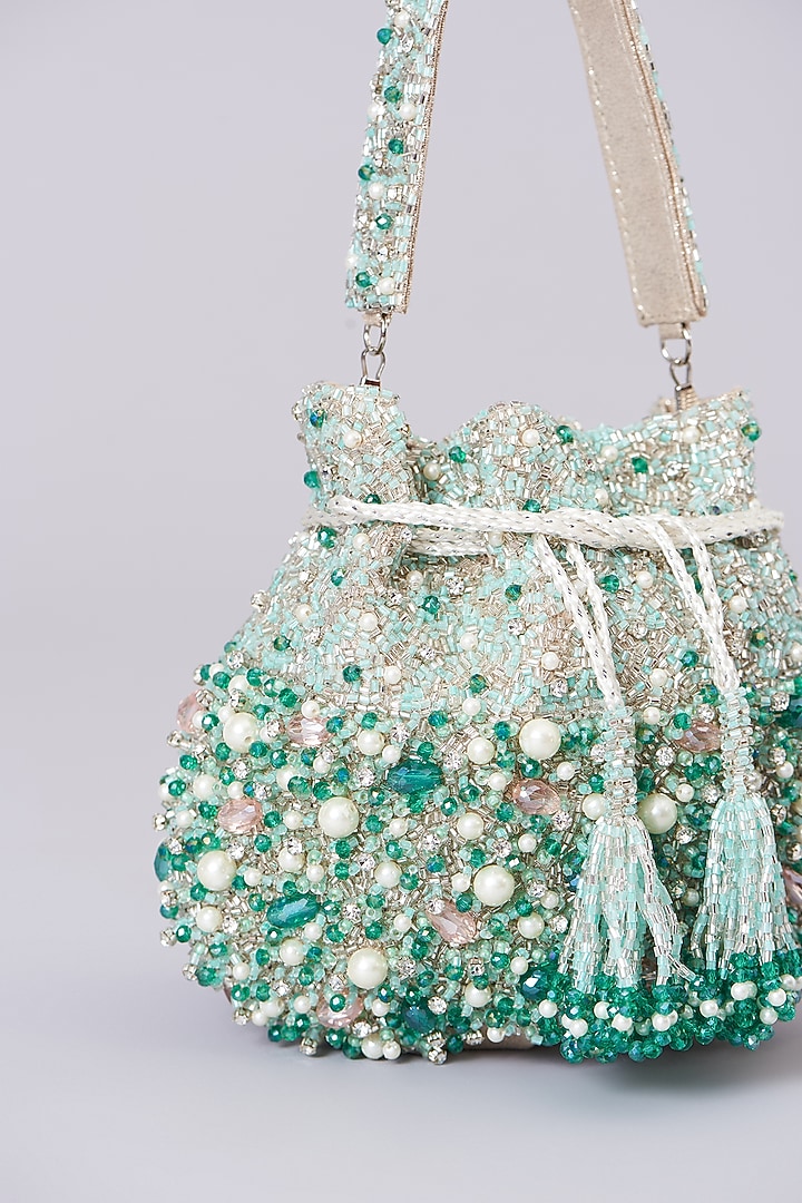 Green Velvet Embellished Potli by BEAU MONDE at Pernia's Pop Up Shop