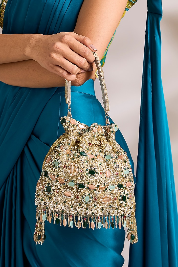 Multi-Colored Shimmer Faux Leather Potli by BEAU MONDE at Pernia's Pop Up Shop