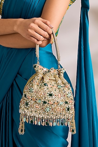 Multi-Colored Shimmer Faux Leather Potli by BEAU MONDE