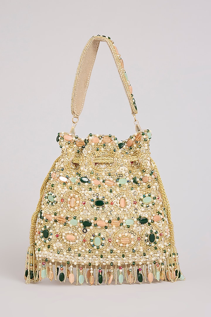 Multi-Colored Shimmer Faux Leather Potli by BEAU MONDE at Pernia's Pop Up Shop