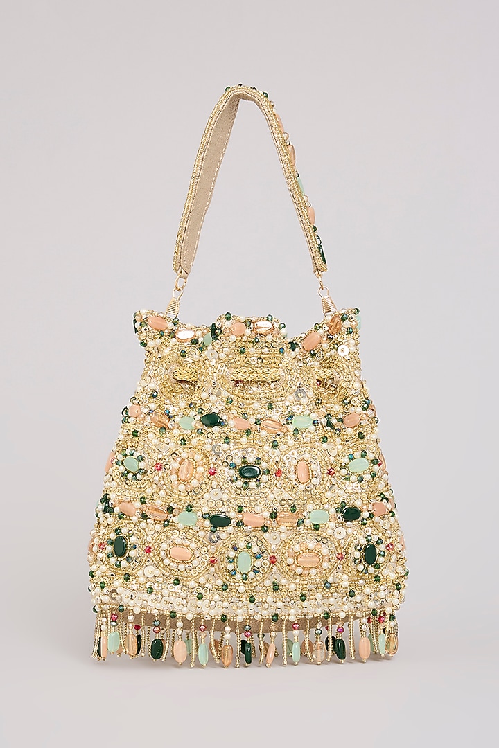 Multi-Colored Shimmer Faux Leather Potli by BEAU MONDE at Pernia's Pop Up Shop