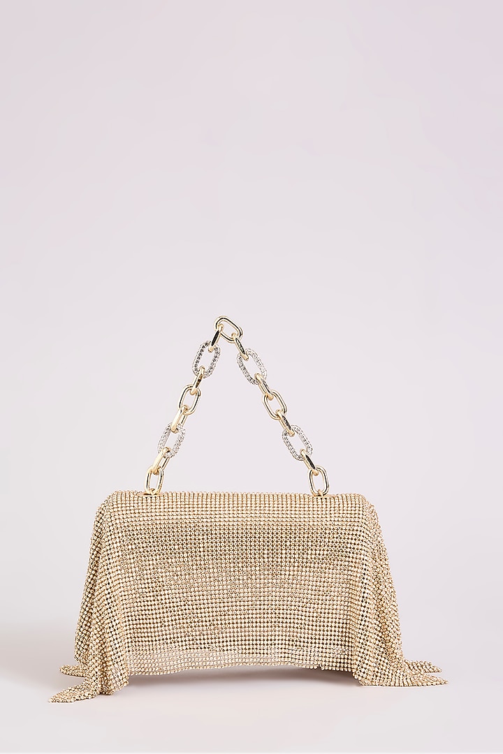Gold Faux Leather Clutch by BEAU MONDE at Pernia's Pop Up Shop
