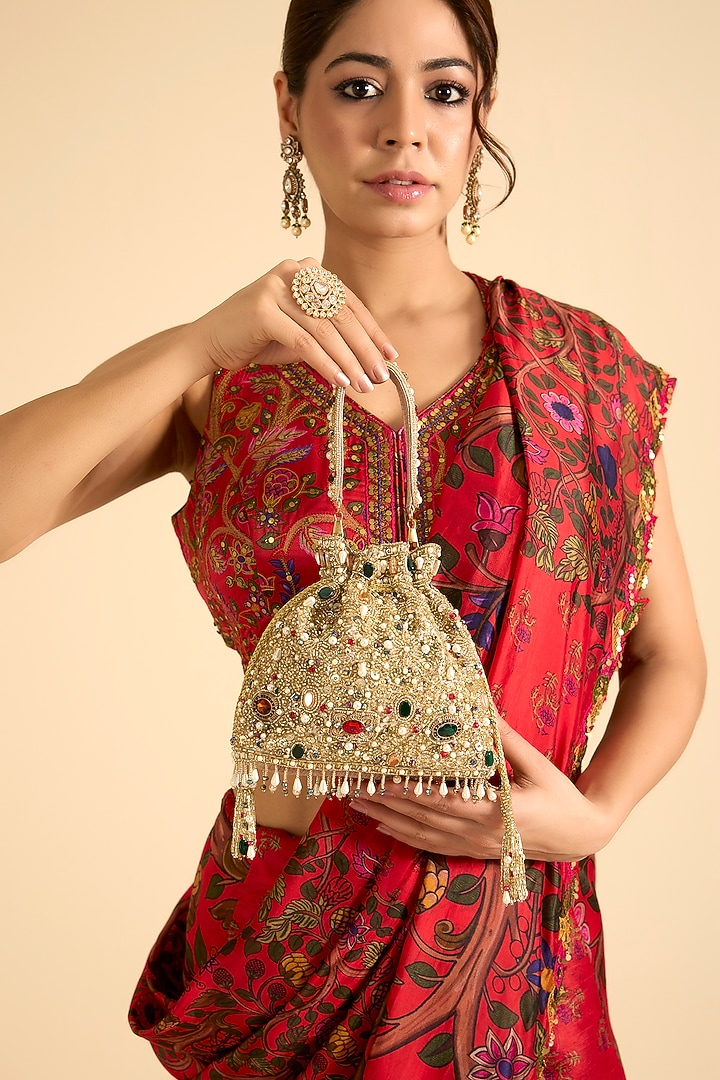 Multi-Colored Shimmer Faux Leather Potli by BEAU MONDE at Pernia's Pop Up Shop