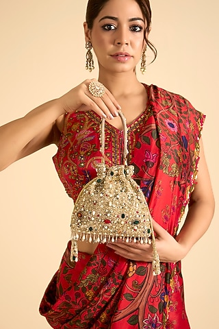 Multi-Colored Shimmer Faux Leather Potli by BEAU MONDE