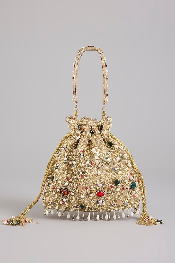 Multi-Colored Shimmer Faux Leather Potli by BEAU MONDE at Pernia's Pop Up Shop