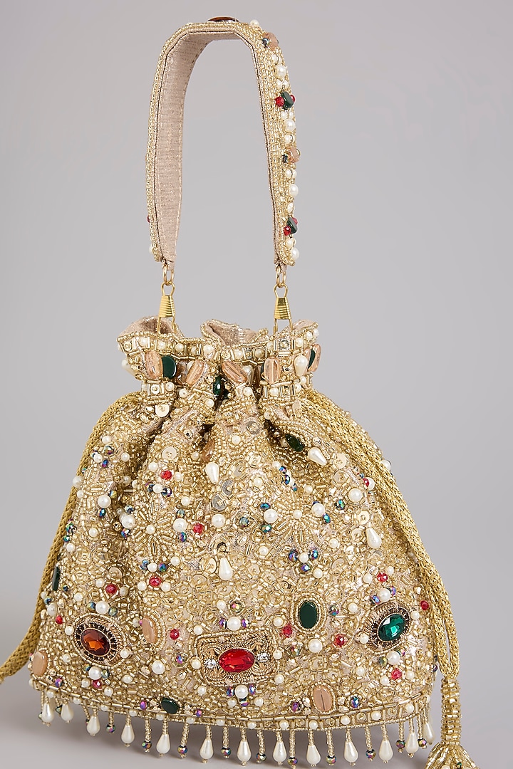 Multi-Colored Shimmer Faux Leather Potli by BEAU MONDE at Pernia's Pop Up Shop