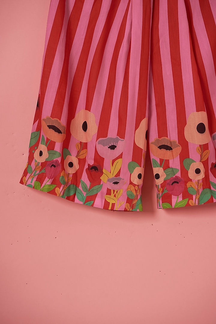 Pink Muslin Floral & Stripe Printed Palazzo Pant Set For Girls by Be Bonnie at Pernia's Pop Up Shop