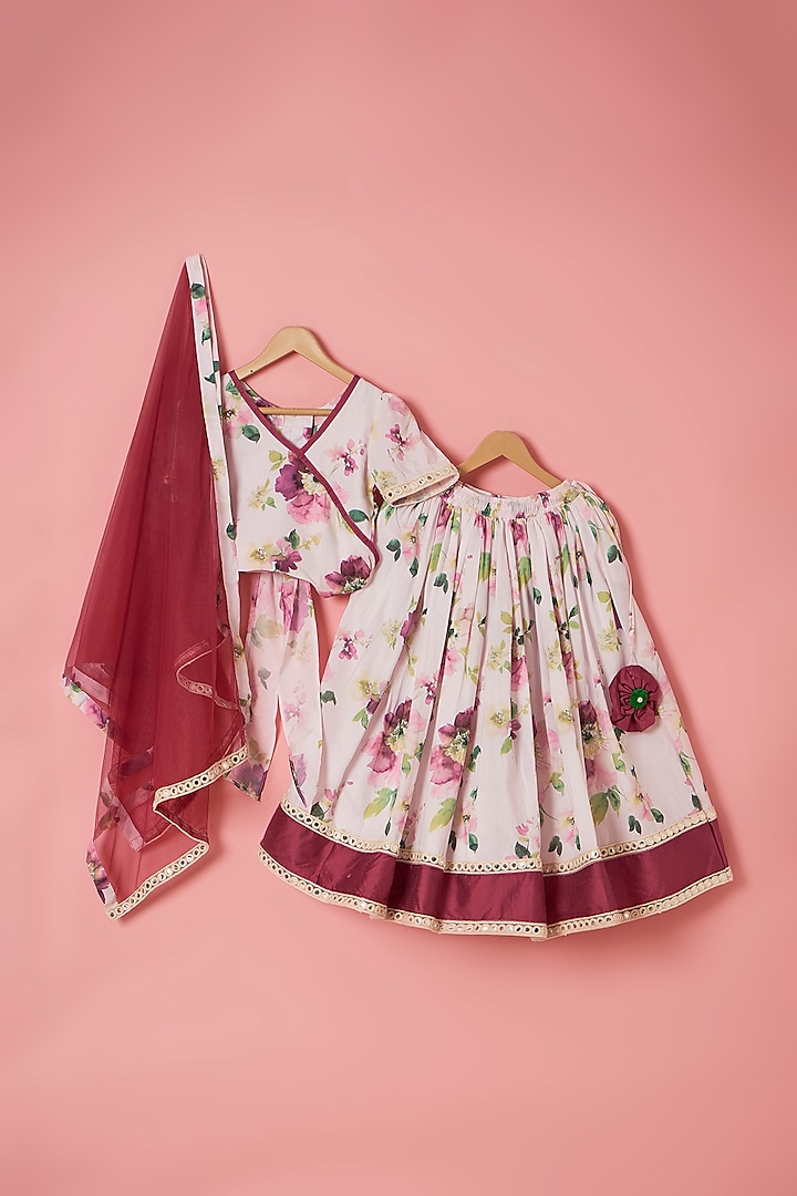 Multi-Colored Cotton Muslin Floral Printed Lehenga Set For Girls by Be Bonnie at Pernia's Pop Up Shop