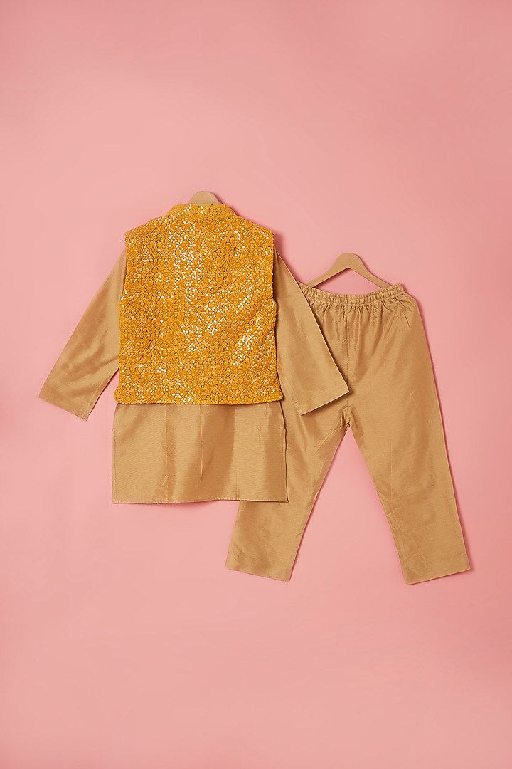 Yellow Cotton Silk Embroidered Nehru Jacket Set For Boys by Be Bonnie at Pernia's Pop Up Shop