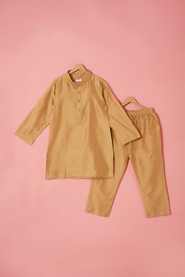 Yellow Cotton Silk Embroidered Nehru Jacket Set For Boys by Be Bonnie at Pernia's Pop Up Shop