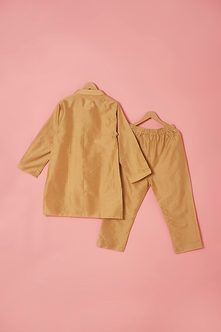 Yellow Cotton Silk Embroidered Nehru Jacket Set For Boys by Be Bonnie at Pernia's Pop Up Shop