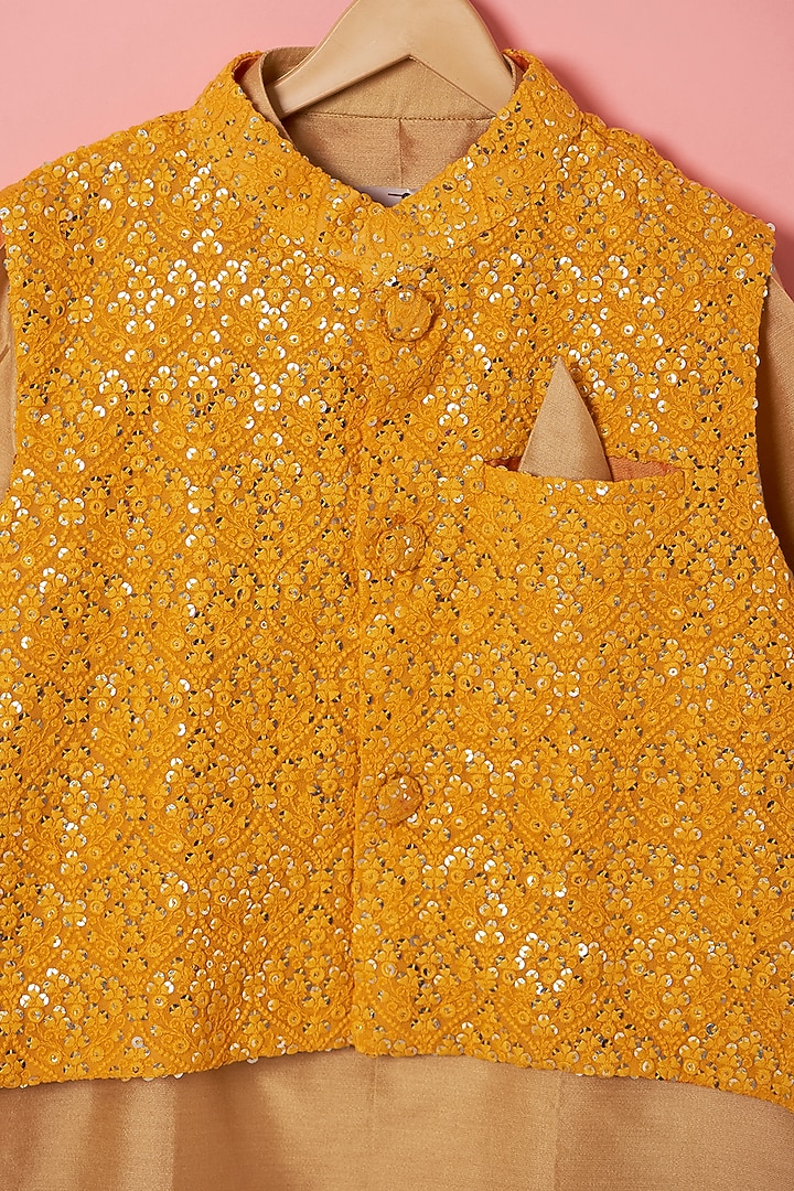 Yellow Cotton Silk Embroidered Nehru Jacket Set For Boys by Be Bonnie at Pernia's Pop Up Shop