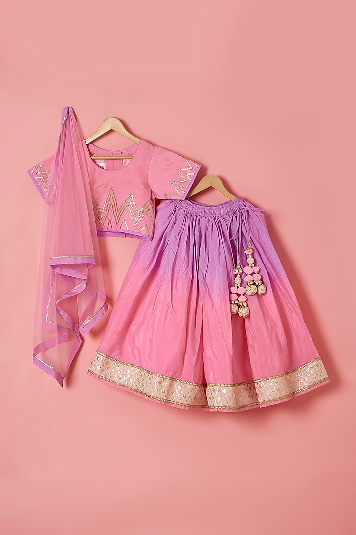 Pink Cotton Silk Ombre Lehenga Set For Girls by Be Bonnie at Pernia's Pop Up Shop