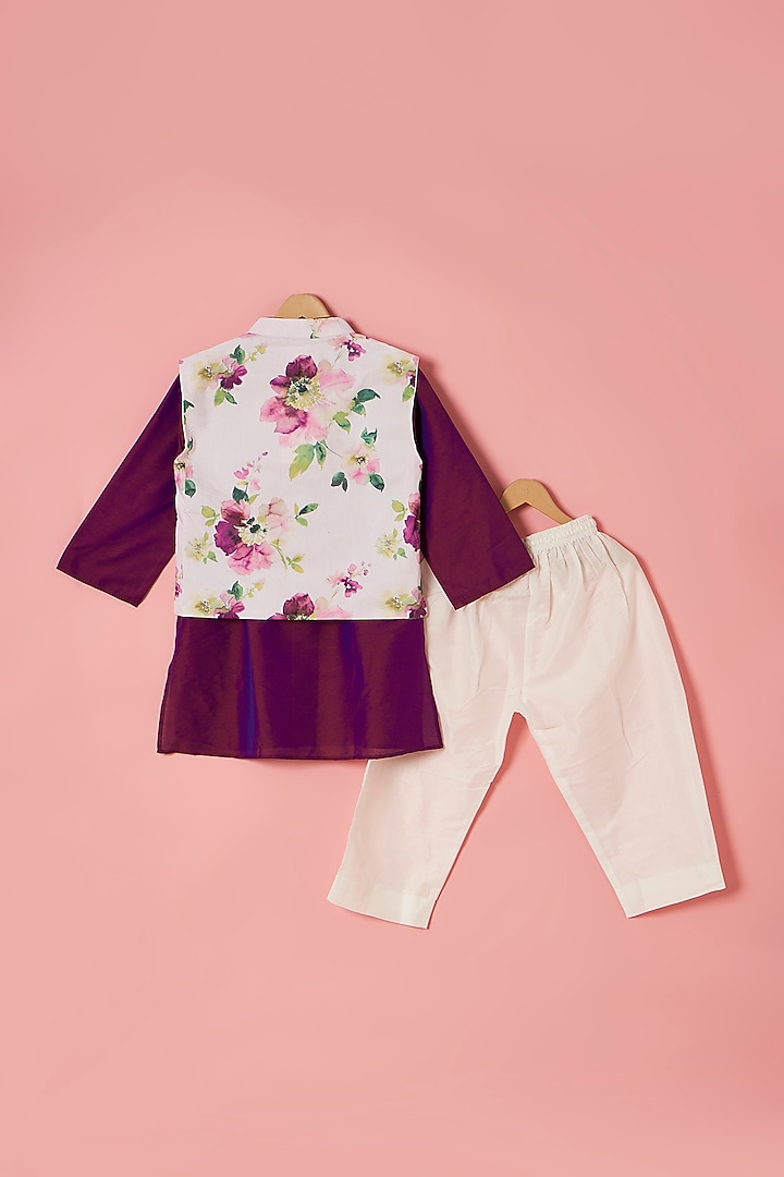 Multi-Colored Cotton Silk Floral Printed Bundi Jacket Set For Boys by Be Bonnie at Pernia's Pop Up Shop