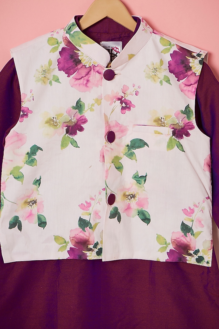 Multi-Colored Cotton Silk Floral Printed Bundi Jacket Set For Boys by Be Bonnie at Pernia's Pop Up Shop