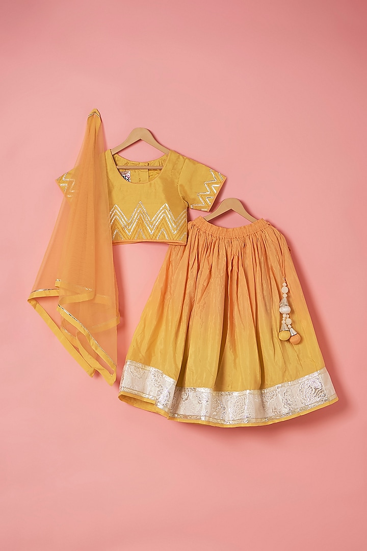 Yellow Cotton Silk Ombre Lehenga Set For Girls by Be Bonnie at Pernia's Pop Up Shop