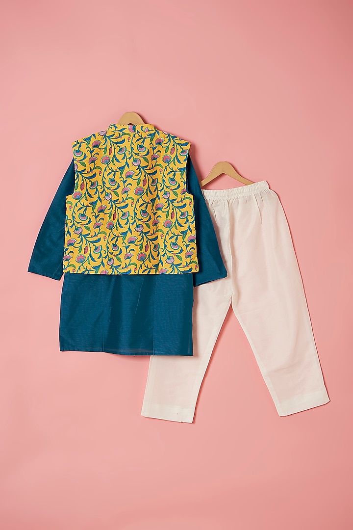 Multi-Colored Cotton Silk Paisley Printed Bundi Jacket Set For Boys by Be Bonnie at Pernia's Pop Up Shop