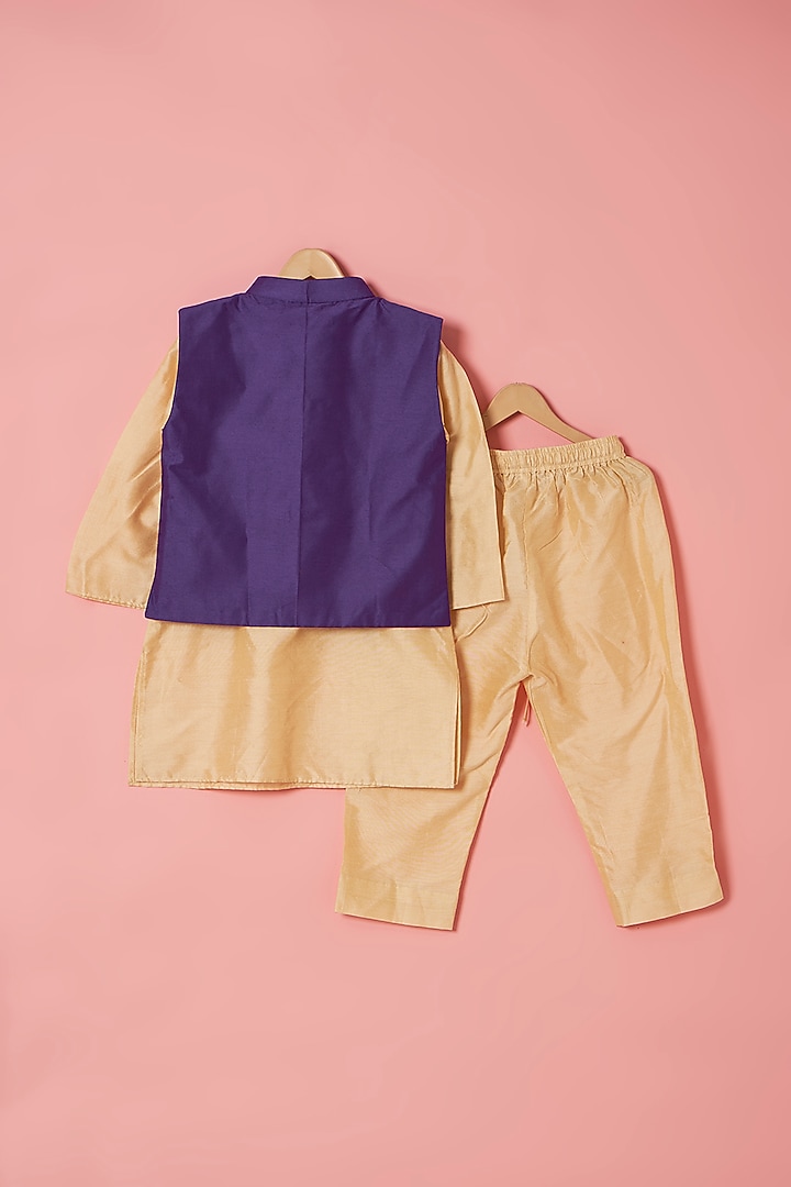 Purple Cotton Silk Zari Embroidered Bundi Jacket Set For Boys by Be Bonnie at Pernia's Pop Up Shop