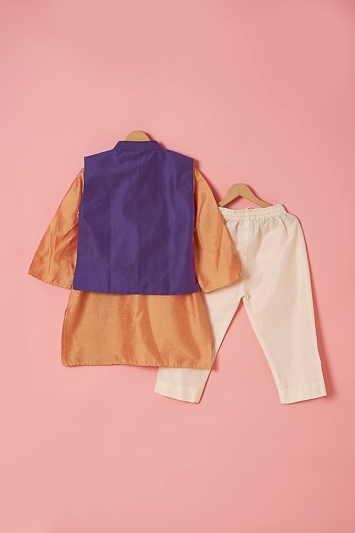 Purple Cotton Silk Zari Embroidered Bundi Jacket Set For Boys by Be Bonnie at Pernia's Pop Up Shop