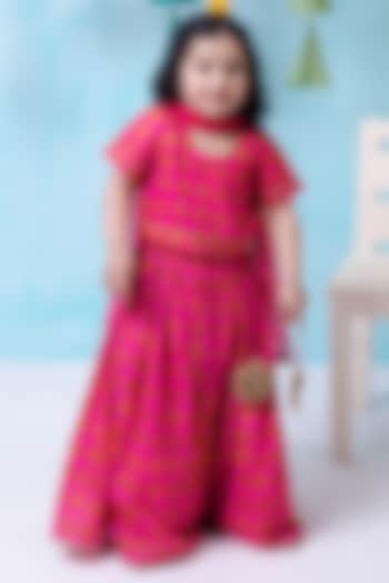 Pink Cotton Muslin Polka Dot Printed Lehenga Set For Girls by Be Bonnie at Pernia's Pop Up Shop