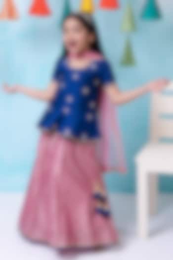 Pink & Blue Chanderi Kali Lehenga Set For Girls by Be Bonnie at Pernia's Pop Up Shop