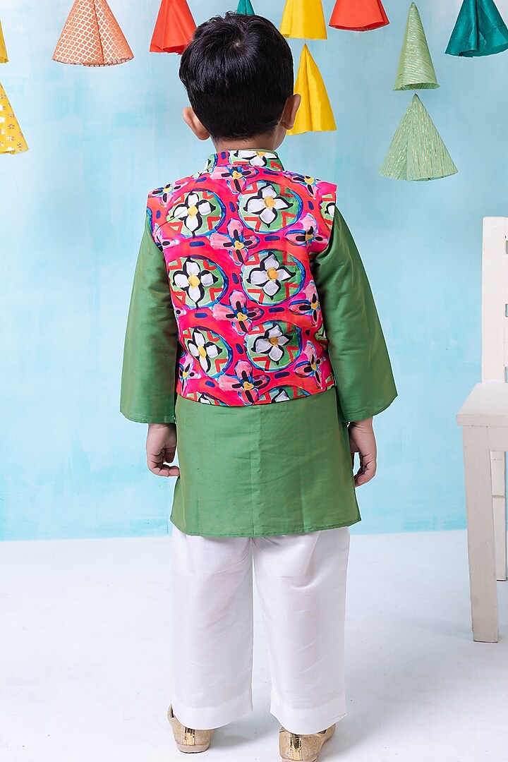 Multi-Colored Muslin & Cotton Silk Printed Nehru Jacket Set For Boys by Be Bonnie at Pernia's Pop Up Shop