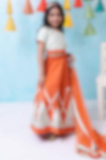 Burnt Orange Cotton Silk Color-Blocked & Gota Work Lehenga Set For Girls by Be Bonnie at Pernia's Pop Up Shop