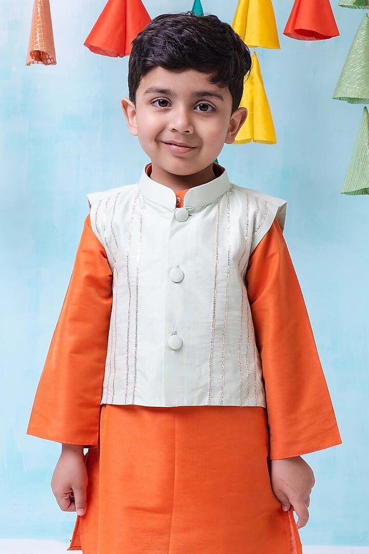 Mint Green Cotton Silk Nehru Jacket Set For Boys by Be Bonnie at Pernia's Pop Up Shop