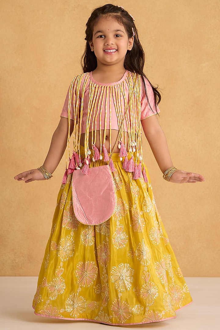 Yellow Silk Embroidered Lehenga Set For Girls by Be Bonnie at Pernia's Pop Up Shop