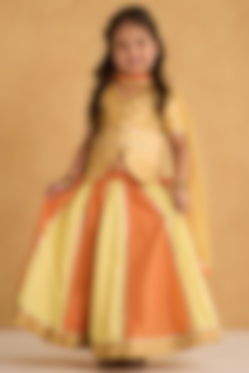 Yellow & Orange Cotton SIlk Lehenga Set For Girls by Be Bonnie at Pernia's Pop Up Shop
