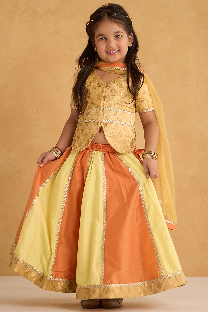 Yellow & Orange Cotton SIlk Lehenga Set For Girls by Be Bonnie at Pernia's Pop Up Shop