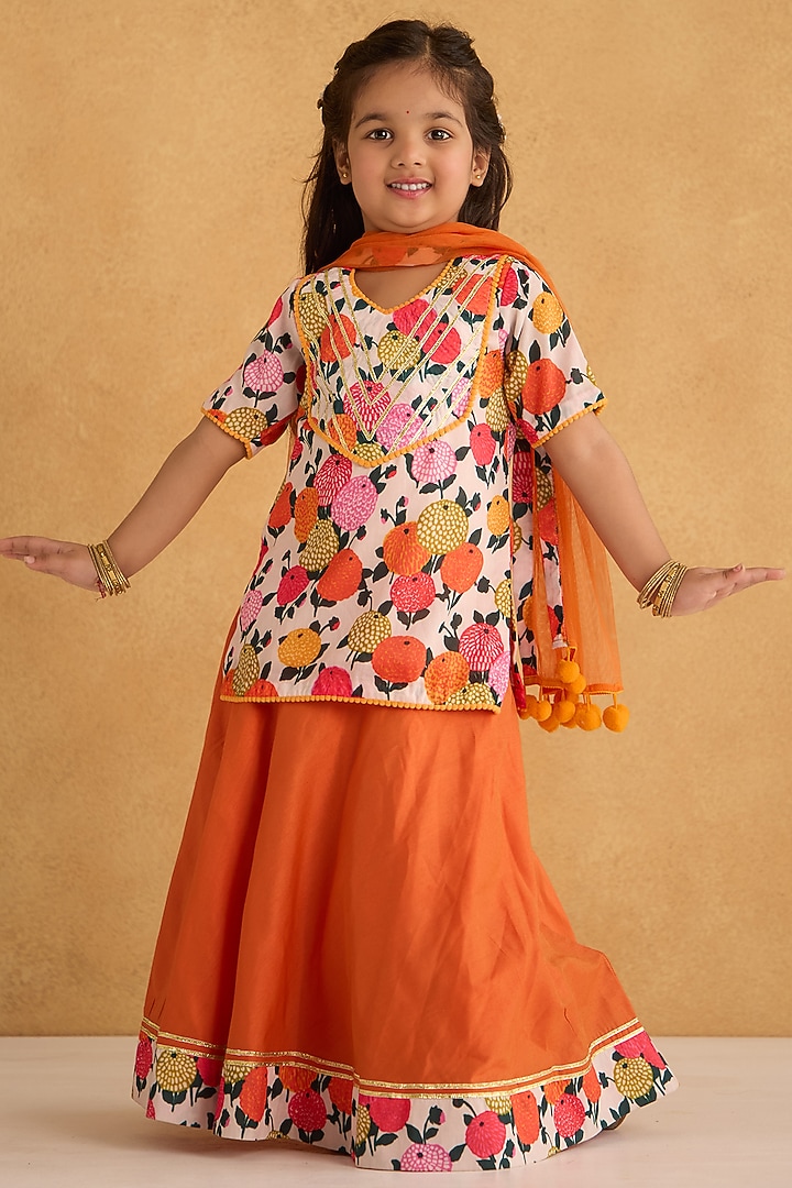 Orange & Multi-Colored Cotton Silk Printed Lehenga Set by Be Bonnie at Pernia's Pop Up Shop