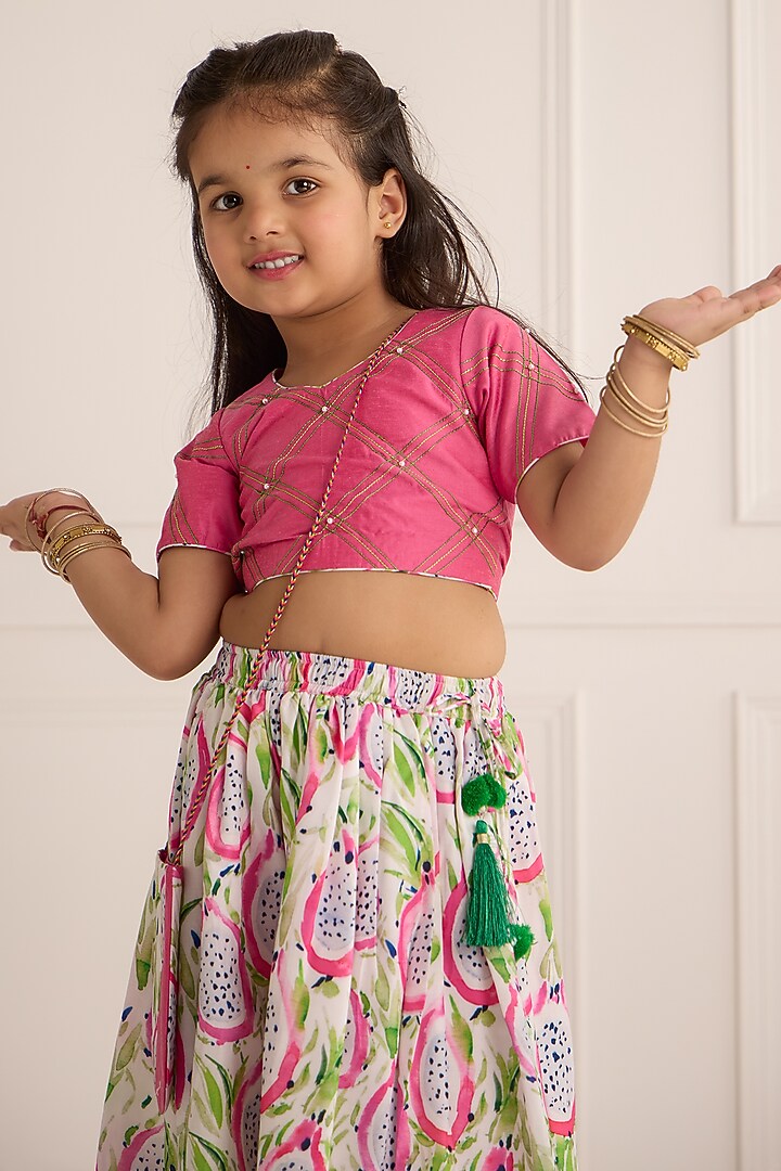 Pink Muslin & Cotton Silk Printed Palazzo Pant Set For Girls by Be Bonnie at Pernia's Pop Up Shop